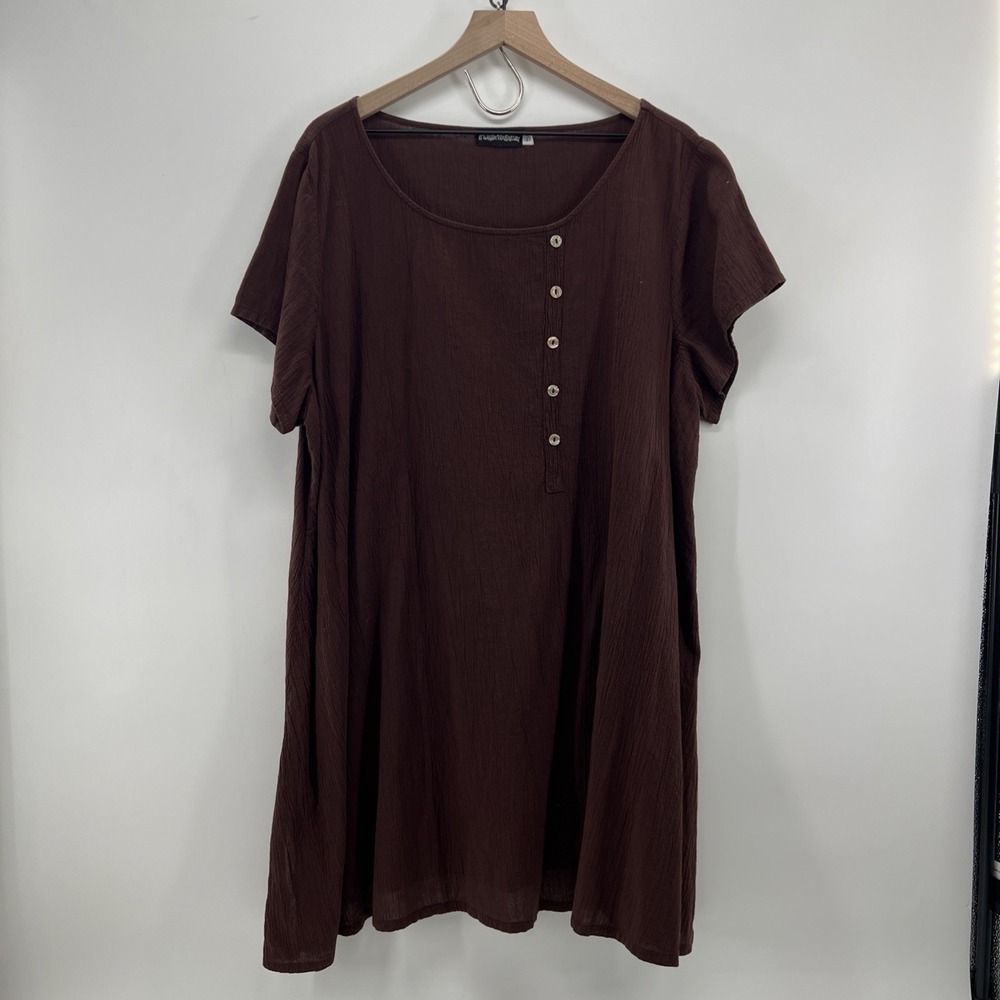 Its Your Adventure Tunic 2X Chocolate Brown Asymmetric Boho Lagenlook Cotton